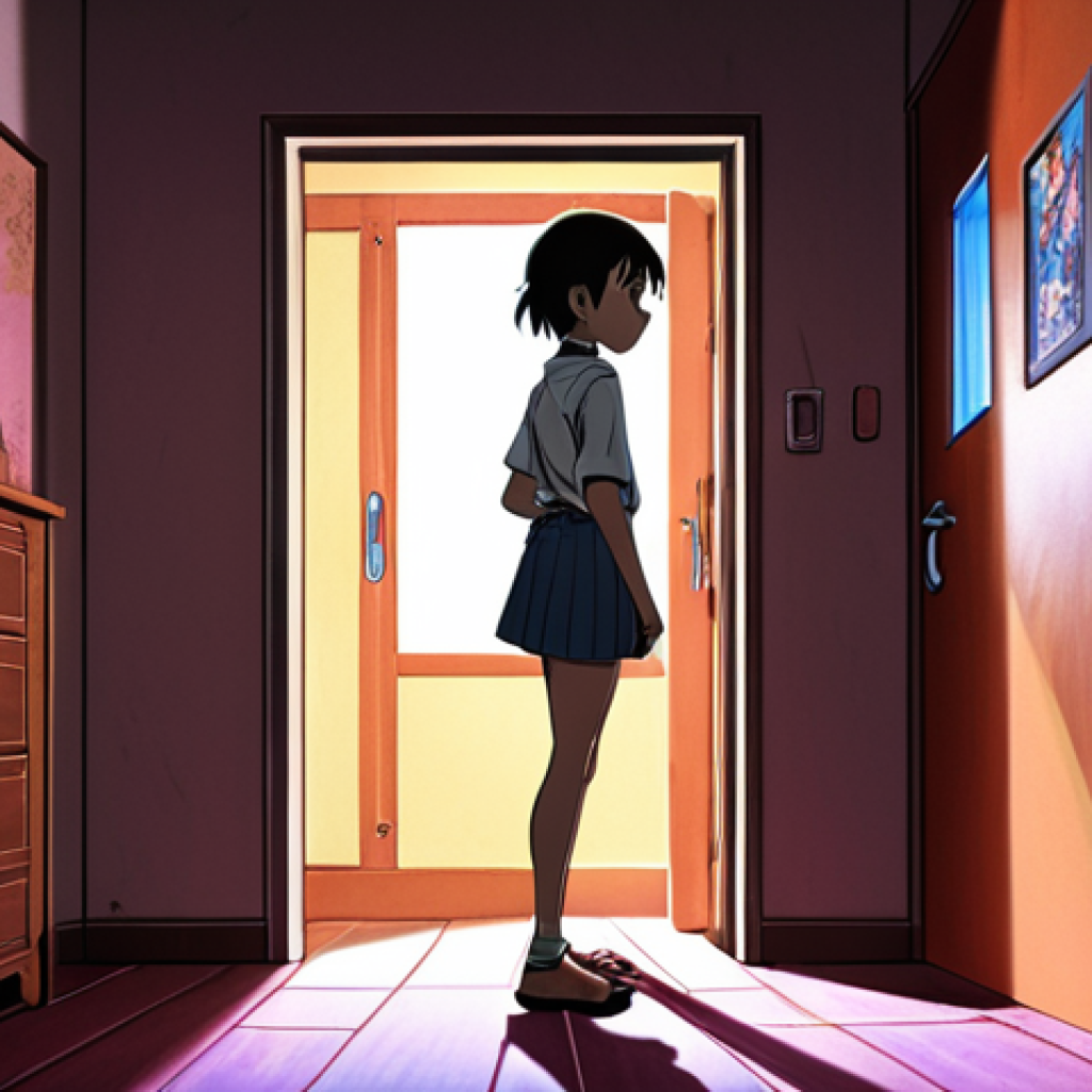 "A dynamic illustration capturing Guhari's transformation from fear to courage in Shinbi Apartment. On one side, she is depicted as a timid, slightly scared girl, perhaps shrinking back from a shadowy form. On the other side, she stands brave and determined, eyes resolute, ready to face a challenge. Anime style, vibrant colors, emphasizing growth and inner strength."